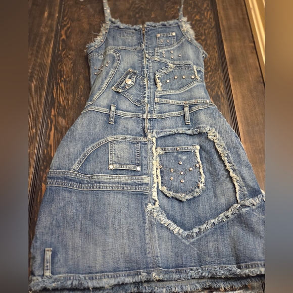 *RARE* Platinum Plush Edgy Blue Denim Patchwork Dress Sz M - Picture 7 of 16